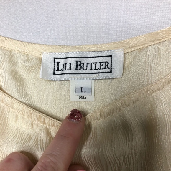 Lili Butler Womens Cream Colored Silk Textured Sleeveless Blouse Size Large - Picture 4 of 8